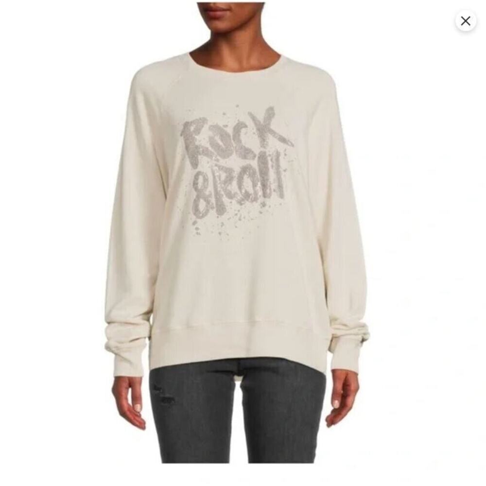 Zadig & Voltaire Size Large L Rock Roll Silver Metallic Studded Crew Sweatshirt - Picture 2 of 7